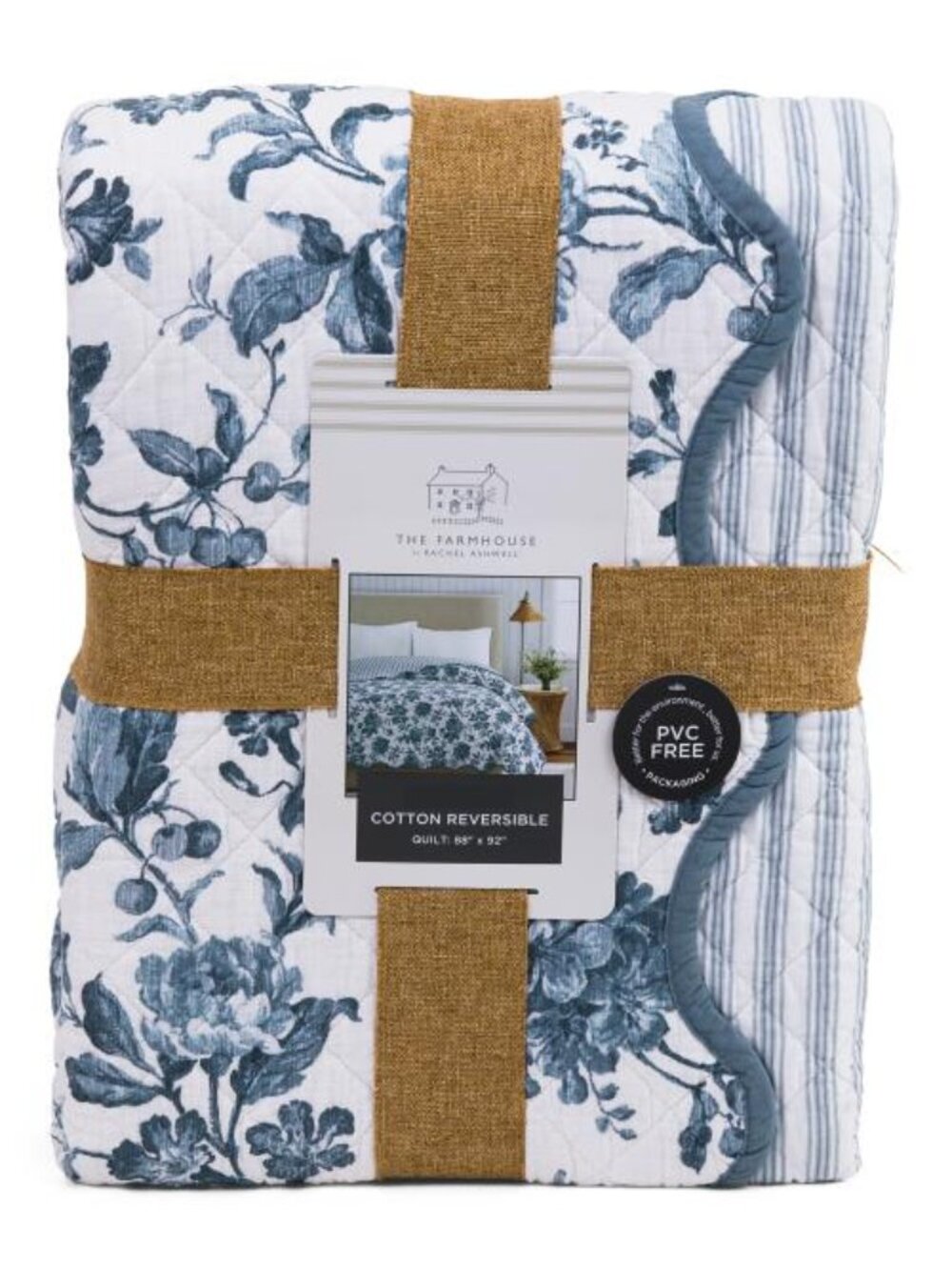 RACHEL ASHWELL Cotton Floral Stripe Reversible Quilt